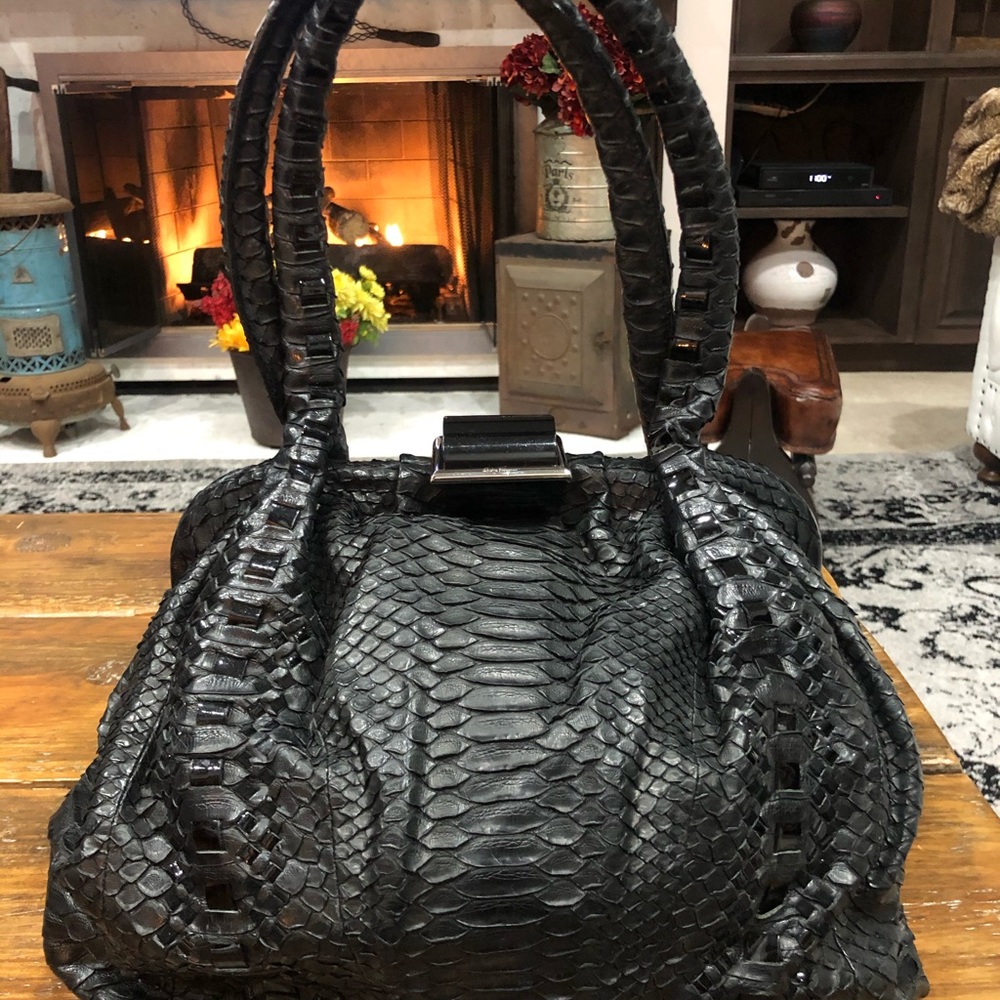 Salvatore Ferragamo Large Black Python Handbag - Picture 6 of 8